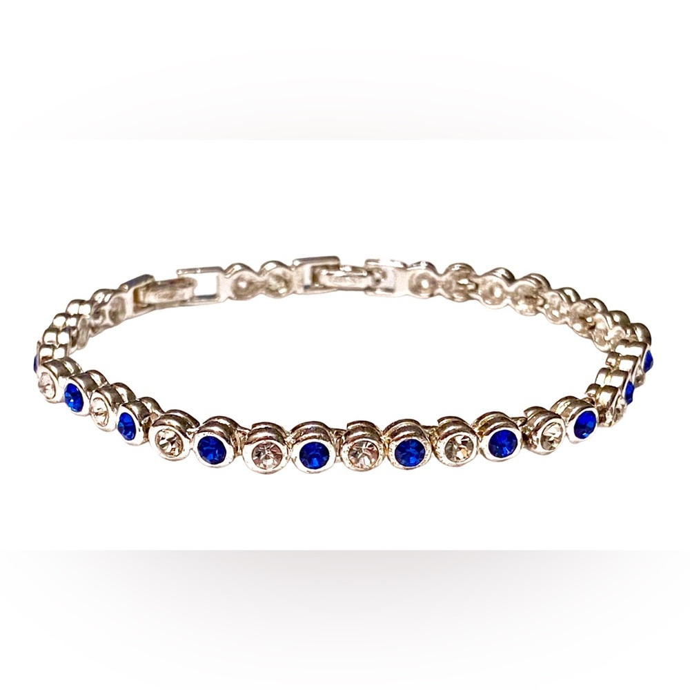 AVON Blue Rhinestone Silver Tennis Bracelet